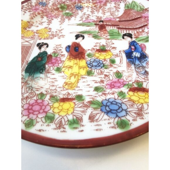 Geisha Cherry Blossom Asian Scene Ceramic Plate Red Mark Made in Japan - Picture 6 of 11